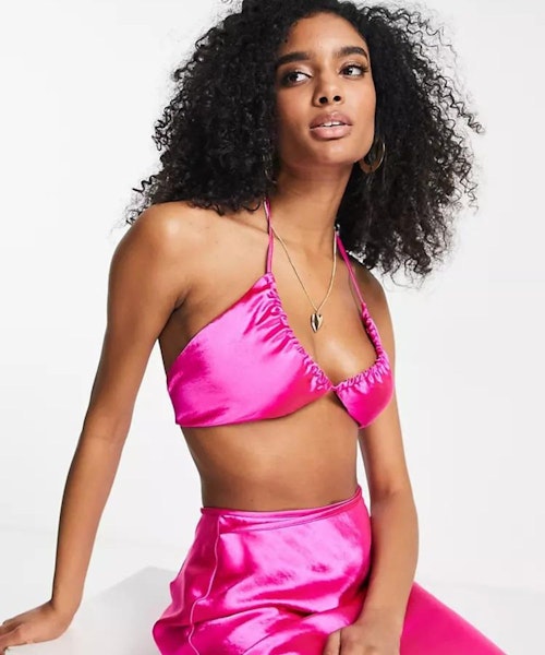 Topshop Co-Ord Halter Satin Bralet in Pink
