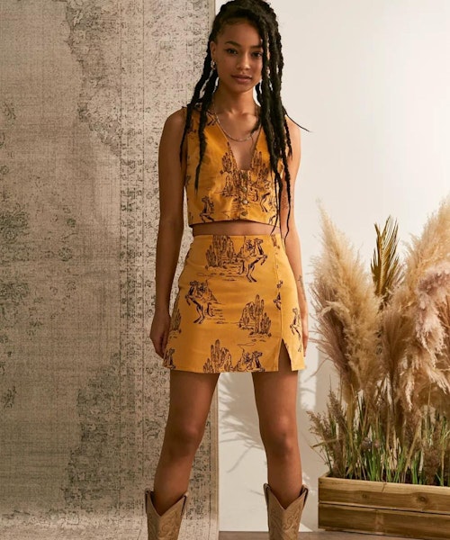 UO Annie Western Crop Top & Mini Skirt Co-Ord