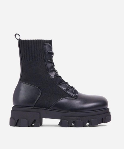 Recruit Lace Up Knitted Biker Boots