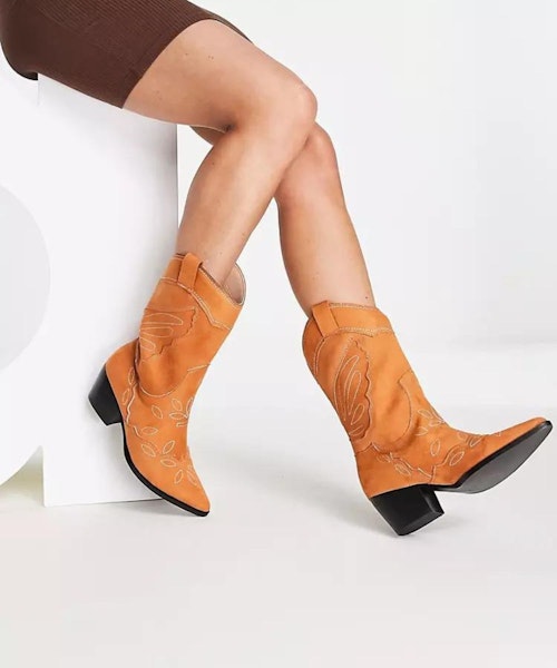 Public Desire Howdy Western Boots in Tan Micro