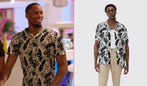 Love Island Remi's Black & White Tropical Leaves Shirt (Bombshell Entrance)