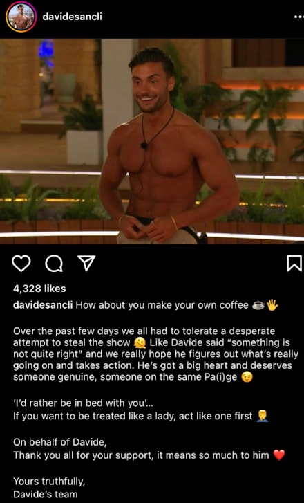 Davide's Instagram post Davide's Instagram post