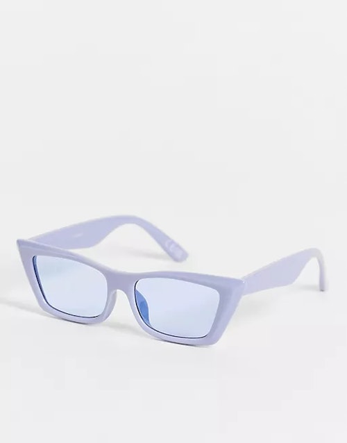 ASOS DESIGN Recycled Frame Beveled Square Cat Eye Sunglasses in Blue