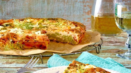 Broad bean & smoked salmon flan