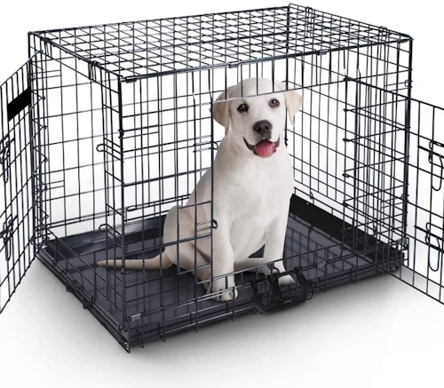 Dog Cage Crate – Pet Black Metal Folding Cage with 2 Doors