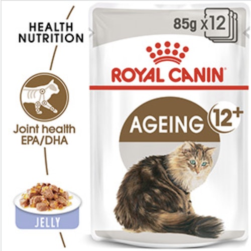 Royal Canin Feline Health Nutrition Ageing 12+ Senior Wet Cat Food Jelly, 12 x 85g
