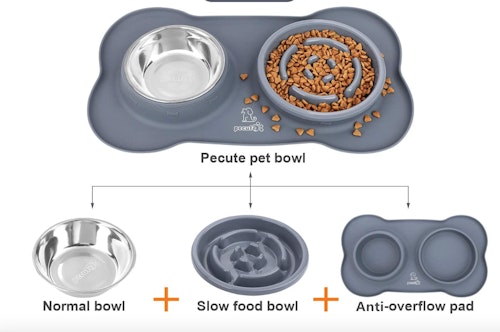 pecute 3-in-1 Slow Eating Dog Bowls with Non Slip Mat