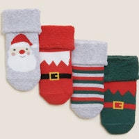 4pk Terry Christmas Baby Socks