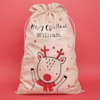 Personalised Reindeer Design Christmas Hessian Sack