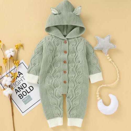 Shein 3D Ears Patched Button Front Knit Jumpsuit