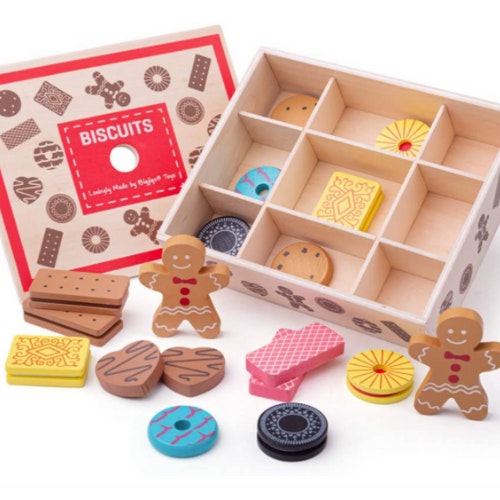 Bigjigs Toys Wooden Biscuit Box & Assorted Wooden Biscuits