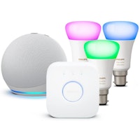 Echo Dot (4th generation), Glacier White + Philips Hue Colour Starter Kit (3x B22 bulbs)