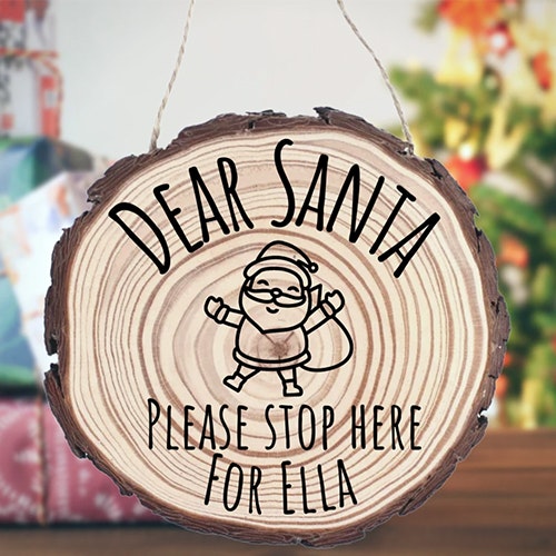 Little Wood Crafting Personalised Little Wood Crafting Santa Stop Here Hanging Sign