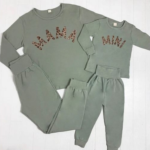 Mama & Mini Leopard Matching Lounge Sets Sage Green