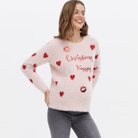 Maternity Pink Christmas Kisses Heart Logo Sweatshirt