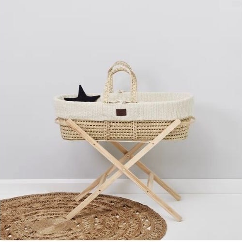 NATURAL KNITTED MOSES BASKET, MATTRESS & STAND