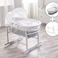 Wicker Moses Basket & Deluxe Dove Grey Rocking Stand