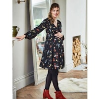 BLACK FLORAL PRINT MATERNITY WRAP DRESS