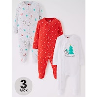 Baby Unisex 3 Pack Christmas Sleepsuits - Multi