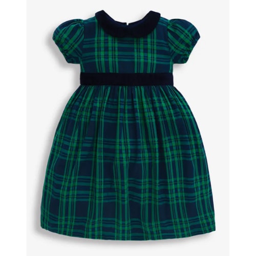 Girls' Navy & Green Check Party Dress