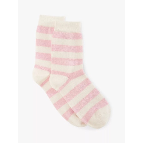 John Lewis & Partners With Cashmere Blend Stripe Ankle Socks, CreamPink
