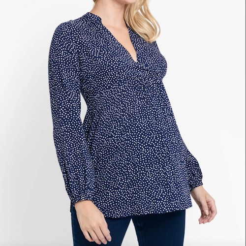 Navy Spot Maternity Tie Blouse