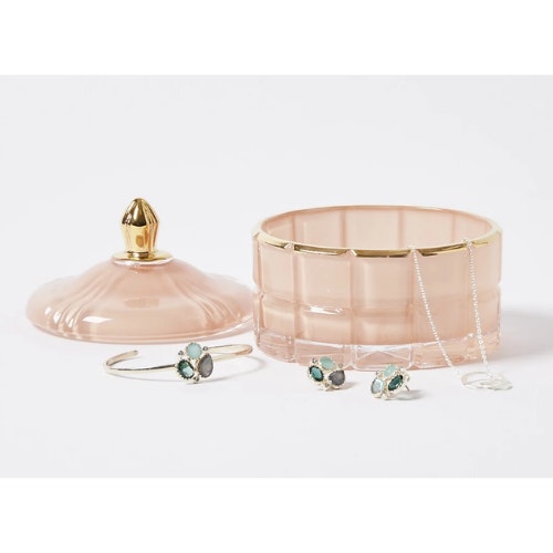 Oliver Bonas Livia Peach Pink Glass Storage Pot Small