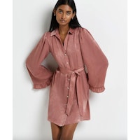 Pink tie waist shirt dress
