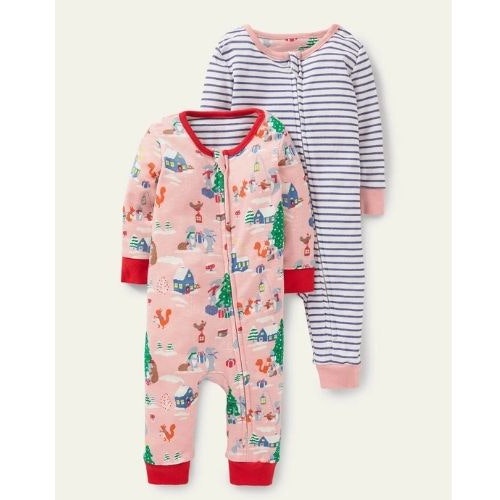 Twin Pack Zip Sleepsuit Boto Pink Woodland Christmas