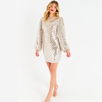 Zibi London Silver Sequin Long Sleeve Mini Dress