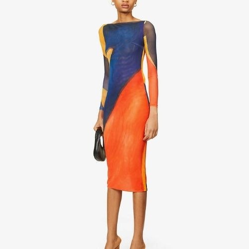Alamea Abstract-Print Stretch-Mesh Midi Dress