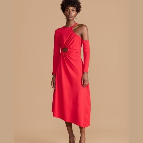Red Cut Out Round Neck Dress