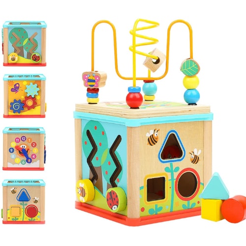 TOP BRIGHT Wooden Shape Sorter Activity Cube