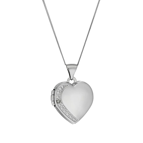 White Gold Diamond Set Heart Locket 18 inches