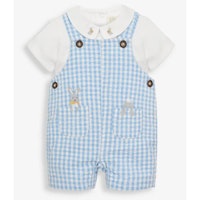2-piece blue gingham dungarees