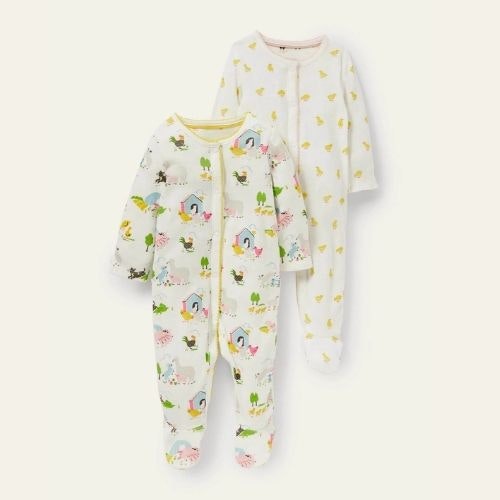 GOTS Organic 2 Pack Sleepsuit Ivory Farmyard Friends - Twin Matching Outfits