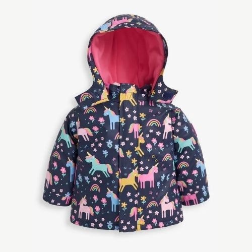 NAVY UNICORN PRINT COSY WATERPROOF JACKET - Twin Matching Outfits