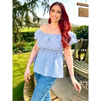 Stacey Solomon Organic Cotton Blue Stripe Frill Bardot Smock Top
