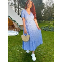 Stacey Solomon Responsible Viscose Blue Gingham Midi Dress
