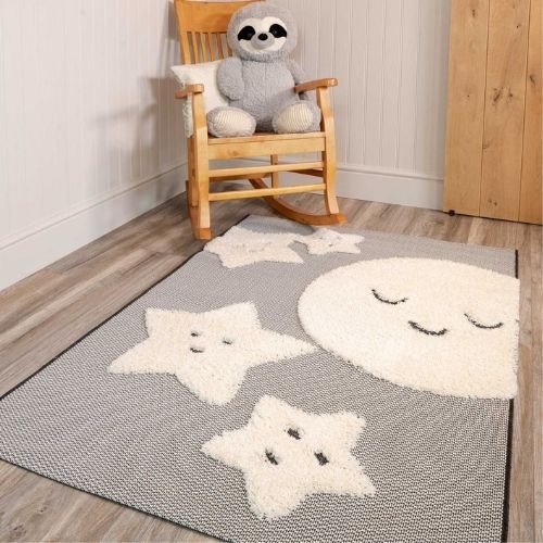Grey Cream Moon And Stars Rug