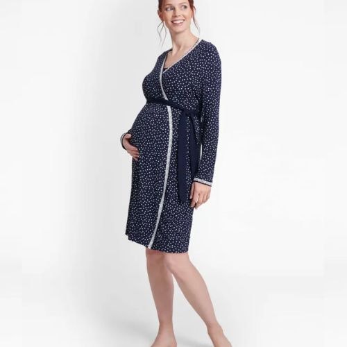 Navy Spot Maternity & Nursing Robe