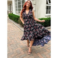 Stacey Solomon Black Floral Recycled Frill Dipped Hem Wrap Dress