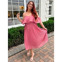 Stacey Solomon Pink Recycled Frill Cold Shoulder Pleated Midi Dress
