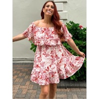 Stacey Solomon Red Floral Recycled Layered Frill Bardot Mini Dress