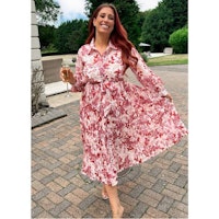 Stacey Solomon Red Floral Recycled Pleated Midi Shirt Dress