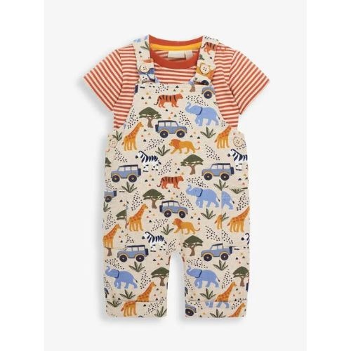 2-piece Natural Safari Print Baby Dungarees Set