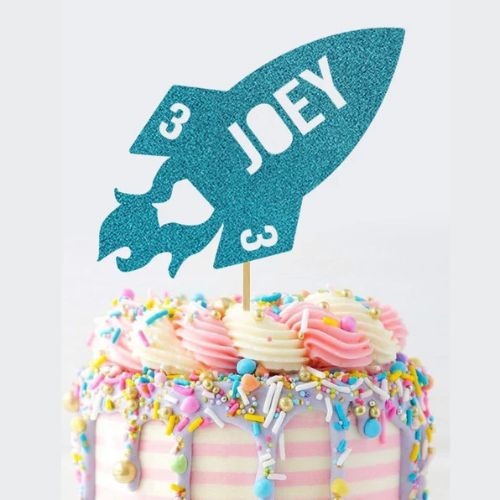 Personalised Spaceship Space Astronaut Birthday Cake Topper