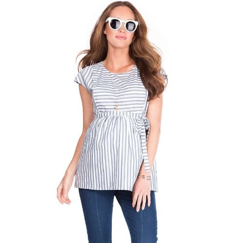 Seraphine Solene Striped Cotton Panelled Maternity & Nursing Top