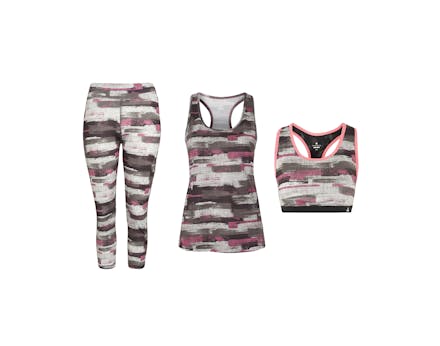 printed vest pink 8 copy Leggings, £12; vest, £8; crop top £8.