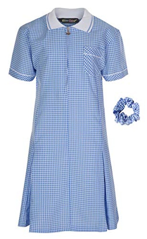 Miss Chief - Girlu0026#039;s School Uniform Pleated Gingham Summer Dress + Hair Bobble